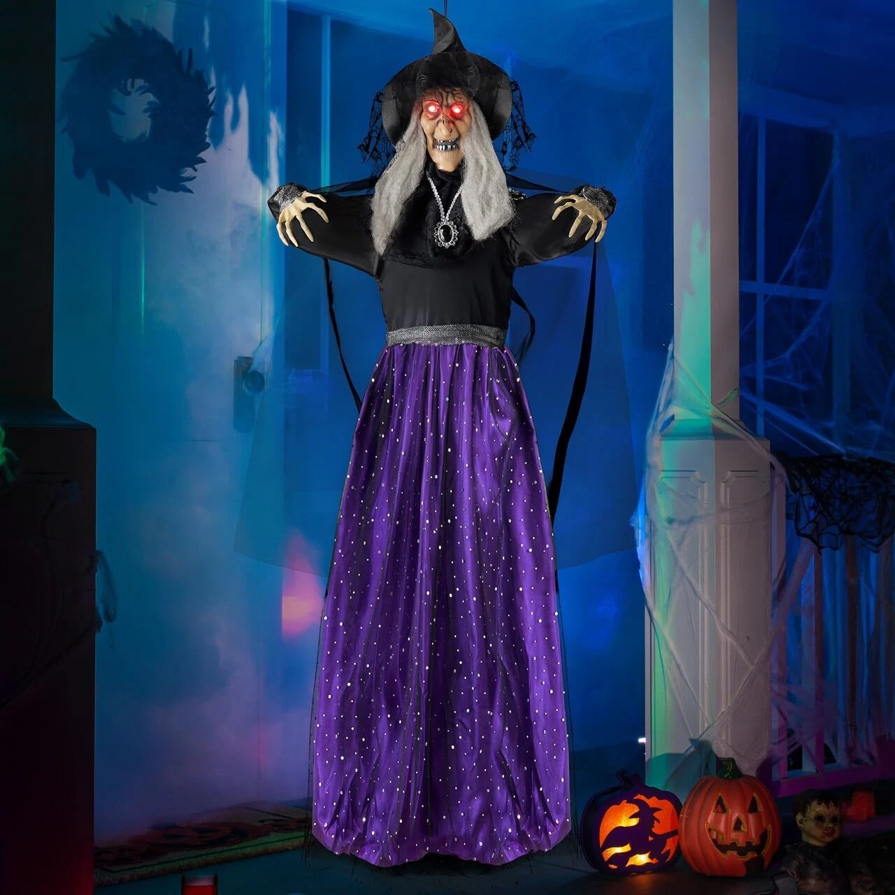 Animated Witch Halloween Decorations Outdoor Indoor, Scary Halloween Animatronic