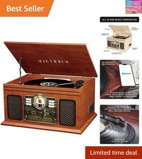 The Quincy 6-in-1 Bluetooth Record Player & Multimedia Center with Built-in S...
