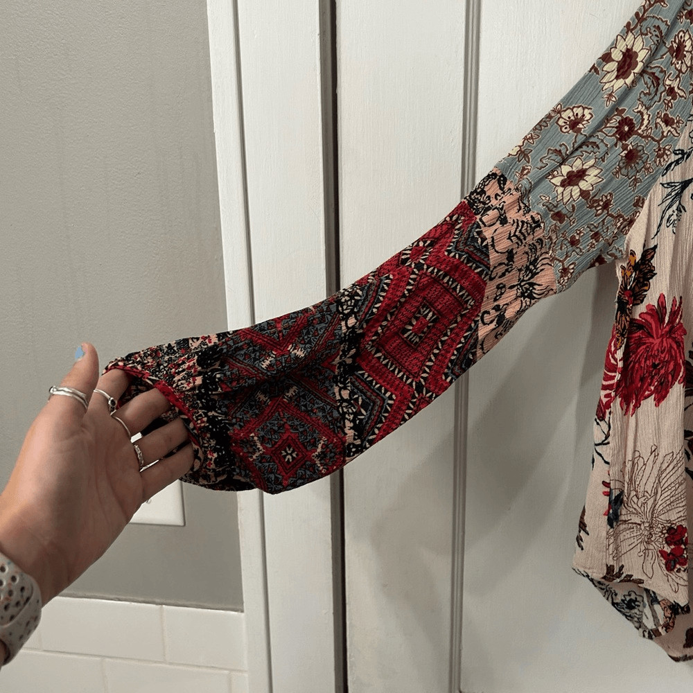 Umgee Multicolor Patchwork Button-Down Blouse - image 4