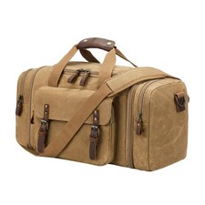 Waxed Canvas Duffel Bag 50L, Khaki  Waterproof, Travel, Overnight, Weekender