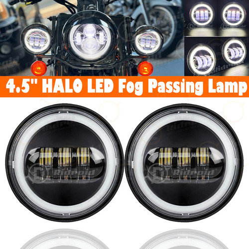 USED 4.5”inch HALO LED Fog Passing Lamp Lights White DRL For Harley Davidson US