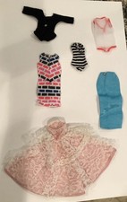 Vintage Barbie Doll Clothes including swimsuit, pink formal, etc., Lot of 6