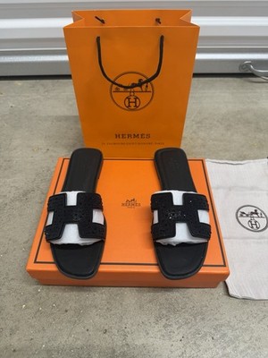 Hermes Oran sandals in black With rhinestones Size US Women s 7.5