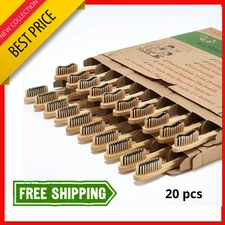20 Count Bamboo Toothbrushes Soft + Medium Natural Wood Toothbrushes Wooden.....