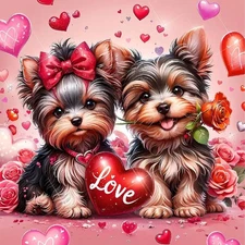 Valentine's Day Puppy Diamond Art for Adults,Valentine Lovely Dogs Diamond Paint