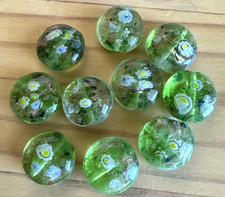 10 GREEN MILLEFIORI 19mm ROUND FLAT Lampwork Glass Jewelry DIY Making