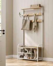 Coat Rack with Bench 9 Hooks Shoe Storage Oak White 180cm