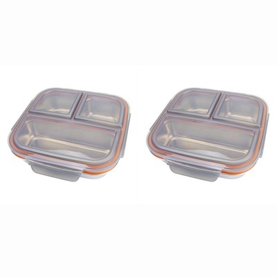 Compact Leak Proof 750ml Stainless Steel Lunch Box with 3 Compartments