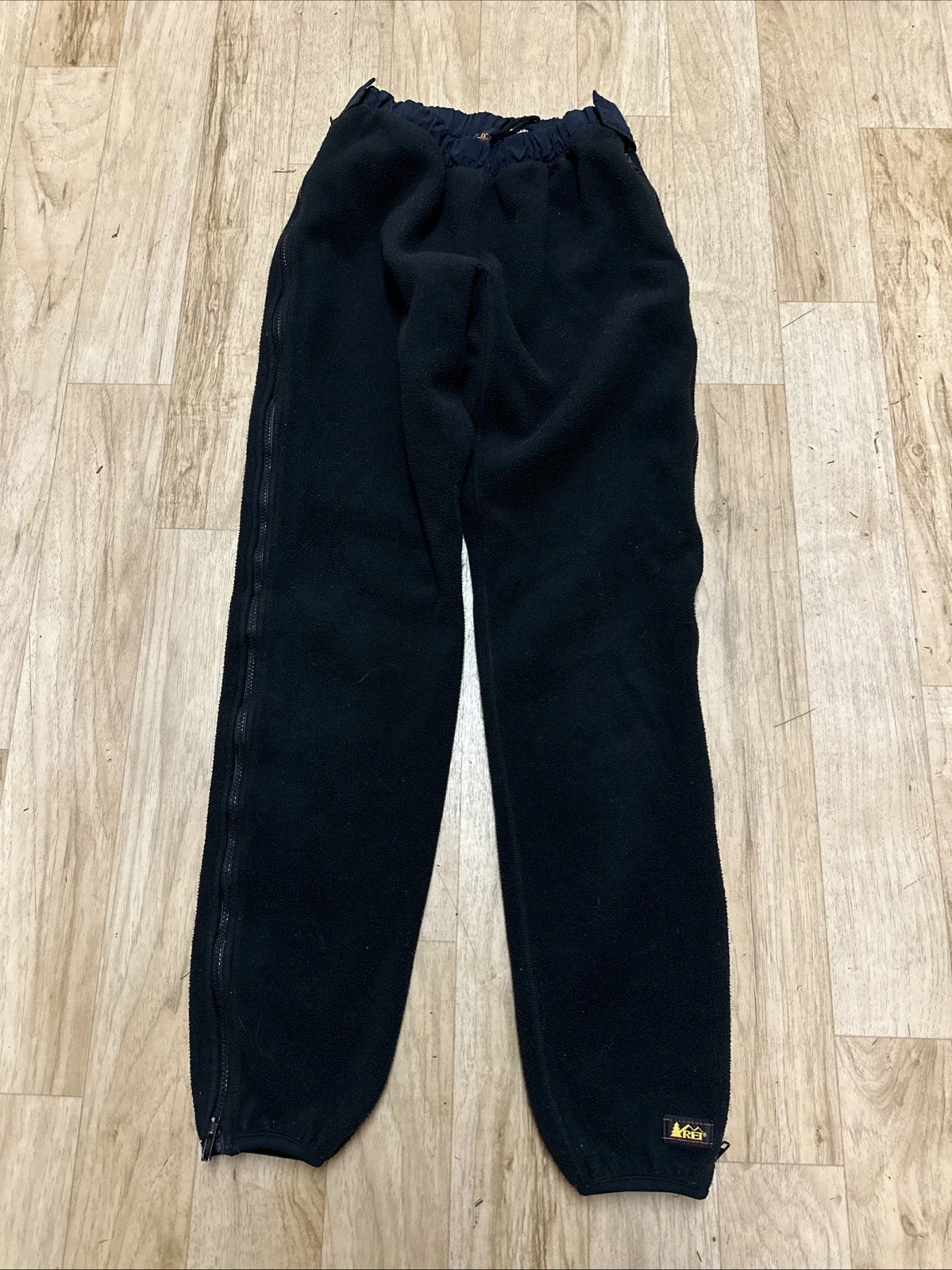VTG 90s REI Fleece Pants Adult M Black Full Zip Legs Pockets Polartec USA