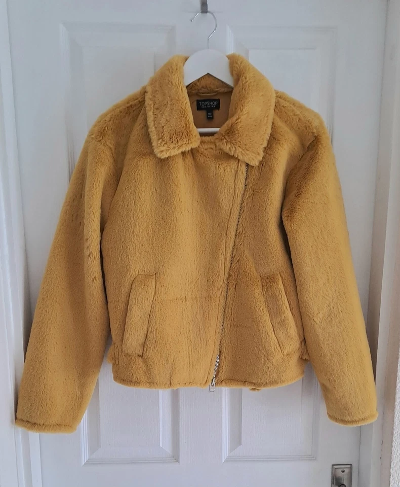 Jaqueta de pele sintética feminina Topshop jaqueta de motociclista amarelo mastardo tamanho Reino Unido 12 NOWT - Imagem 3 de 4