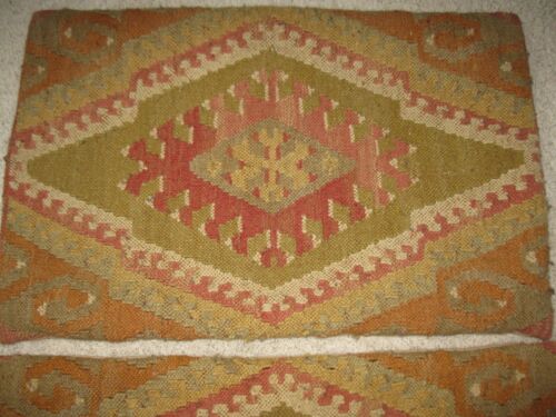 2 Vtg POTTERY BARN Wool Kilim Decorative Pillow Covers Ethnic Earth tones 26x16" - Picture 3 of 6