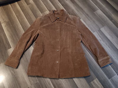 Jaclyn Smith women size XL brown color Leather suede button up   jacket