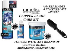 Andis CLIPPER BLADE/COOL CARE PLUS SPRAY WASH OIL BRUSH SET Cleaner,Coolant,Lube