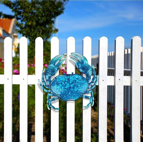 John's Studio Crab Wall Decor Outdoor Metal Hanging Art Glass Blue For Patio - Picture 7 of 7