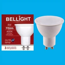4x 8W LED GU10 Bellight 4000K Cool White, Instant On, Spot Light Bulbs Lamps