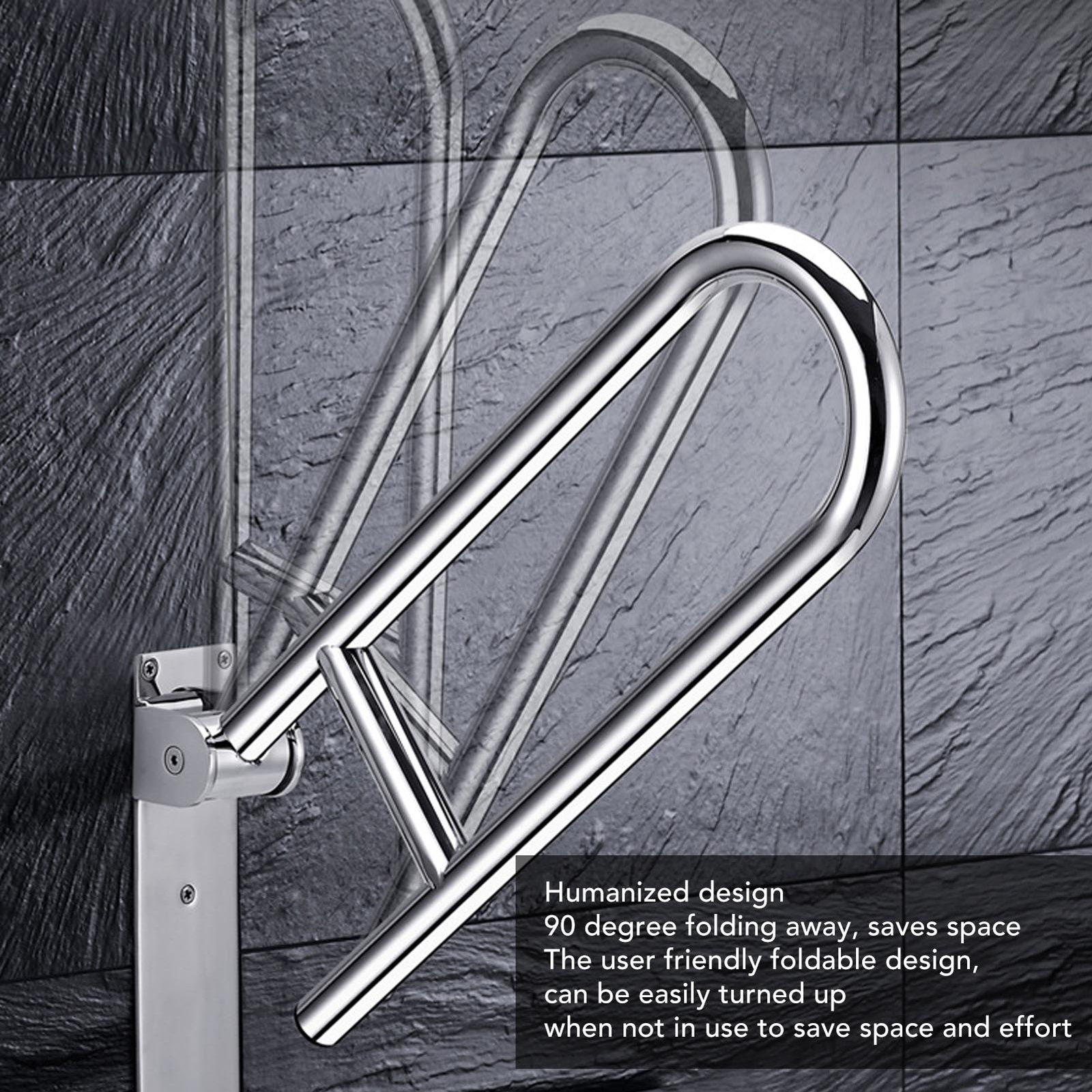 Ergonomic Flip Up Bathroom Grab Bar 90°Rotation Wall Mount Toilet