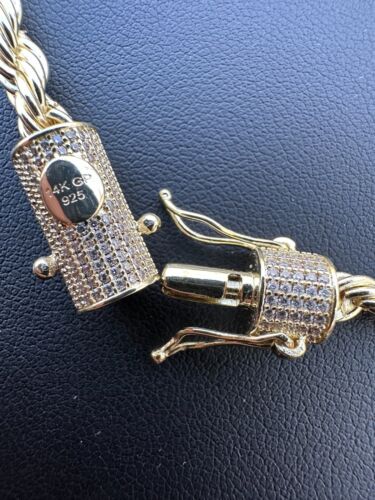 Iced MOISSANITE Clasp 14k Gold Over Stainless Steel Rope Chain Necklace Bracelet - Picture 5 of 24