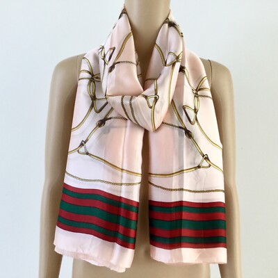 Women’s Large Peach Multi Elegant Design Shawl Scarf 100% Silk Size: 70”x  35”