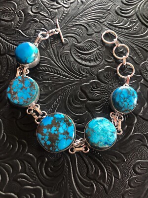 Artisan Southwest Blue Turquoise Chocolate Web Link Braclet fits wrist 5.5-6.5''