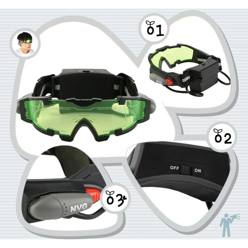 Protector de ojos Gafas de visión nocturna LED verde Gafas de ciclismo Gafas para niños Foto 2 de 4