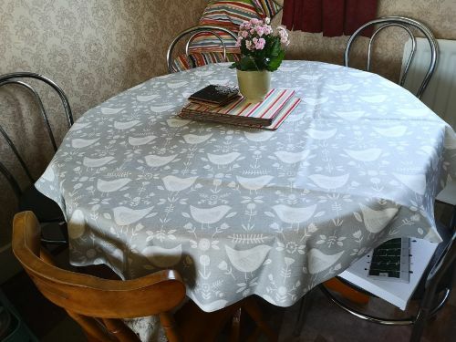 Narvik Grey Scandinavian Birds Oilcloth Wipe Clean Tablecloth -Round / Rectangle - Picture 4 of 6