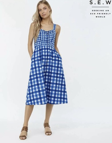 BNWOT Monsoon Juliette Cobalt Check Dress Pockets Size 20
