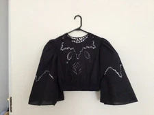 Rhode Black Cropped Puff Sleeve  Embroidered Cutout Top in Sz M