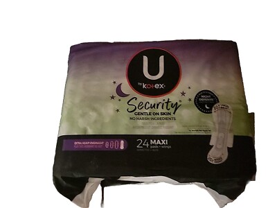 U by Kotex Security Gentle on Skin Night Defense Maxi Pads 24 Count.