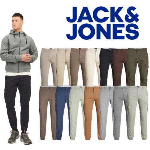 Pantalones de carga con esposas para hombre Jack & Jones calce ajustado pierna cónica informales de combate - Imagen 1 de 45