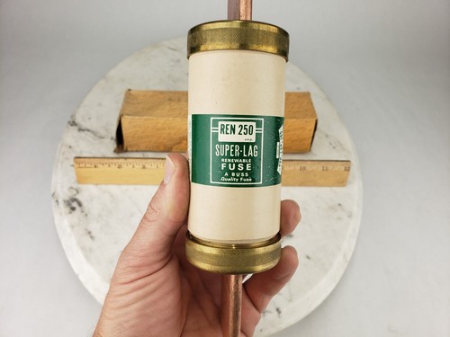 Fusibile vintage Bussmann Super-Lag 225 - 600 Ampere Bus REN-250 - Foto 4 di 11