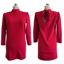 Halogen Small Red Mock Neck Bow Ponte Shift Dress Long Sleeve Xmas Holiday