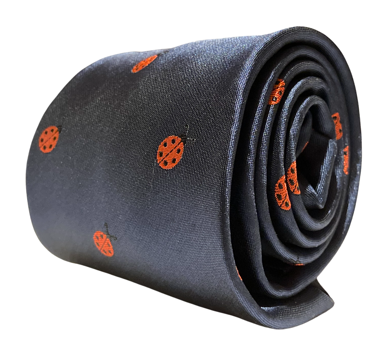 Frederick Thomas Designer Mens Tie - Dark Navy Blue - Red Ladybug Ladybird