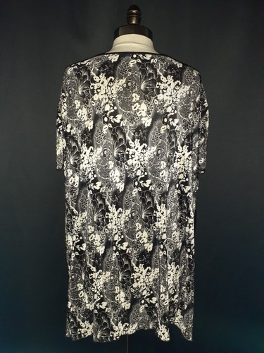 Top camicia AVENUE taglie forti 5X 30W 32W nero avorio floreale fisarmonica pieghe - Foto 3 di 5