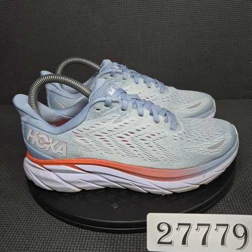 Hoka One One Clifton 8 Running Shoes Womens Sz 7.5D Blue Orange Athletic Trainer