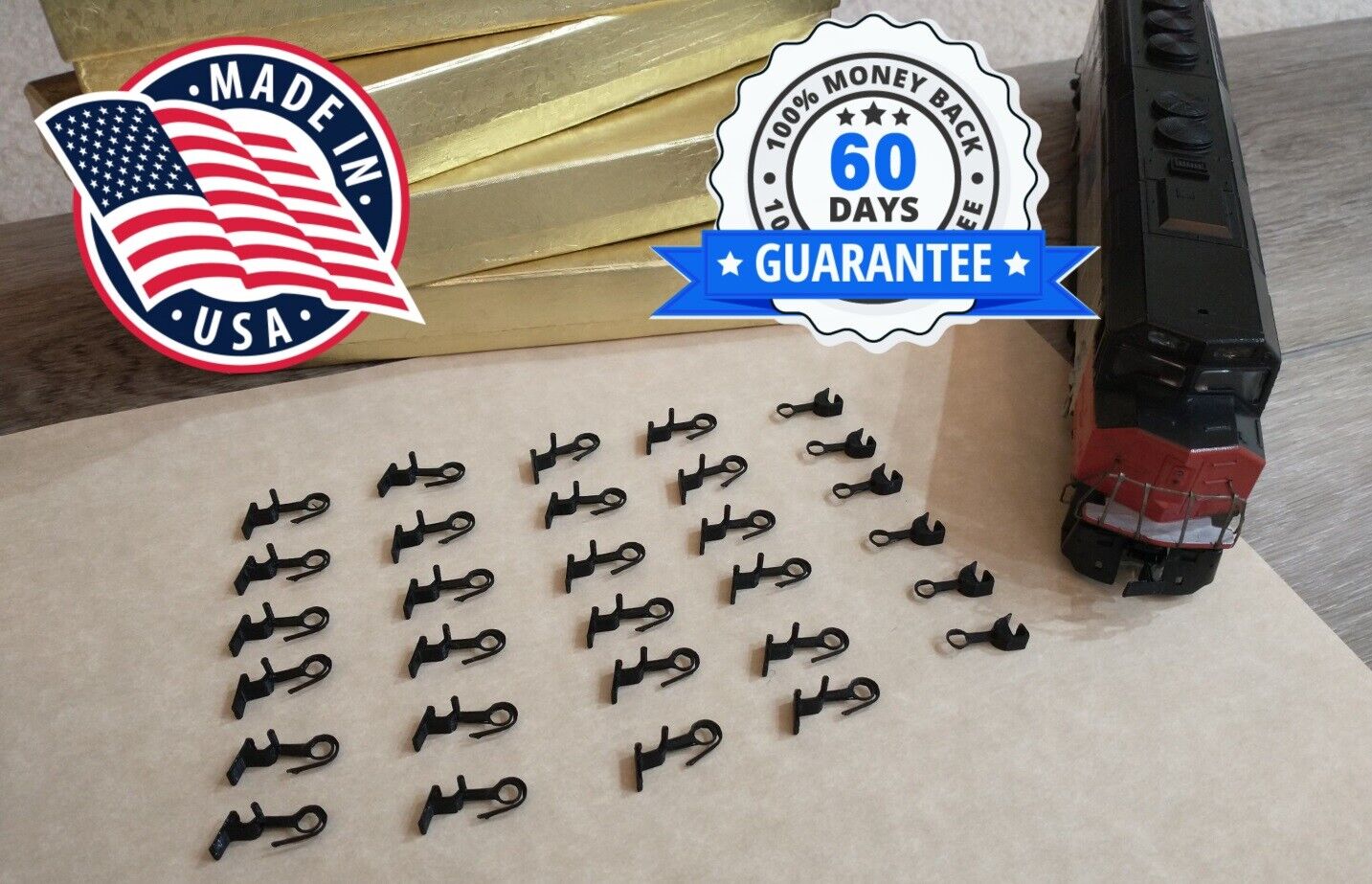 30 Pack of HO Scale Train Couplers: 24 Standard Hook &  6 Hingeless Couplers