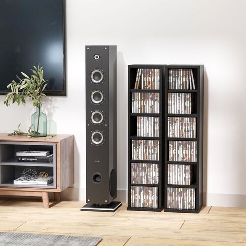 Set of 2 CD Storage Display Shelf Unit Tower Rack Adjustable Shelves - BLACK - Picture 2 of 9