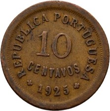 Portugal 10 Centavos 1925 Bronze 3.9g Original Coin #FB376