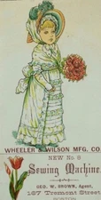 1870's-80's Wheeler & wilson Mfg. Co. Sewing Machine Adorable Girl Flowers P42