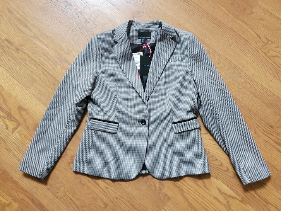 NEW Cynthia Rowley Gray Jacket houndstooth goose foot soft formal Blazer Size M - Image 3 of 4