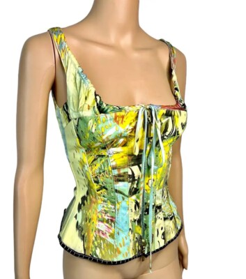 2003AW Roberto Cavalli スネーク シルク コルセットトップ Roberto Cavalli S/S 2003 Bustier Corset Denim Silk Crop Top | eBay