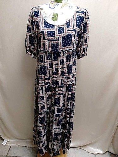 NATURAL LIFE Navy Geo Floral Print Short Sleeve Maxi Dress - Size: Small - Picture 2 of 6
