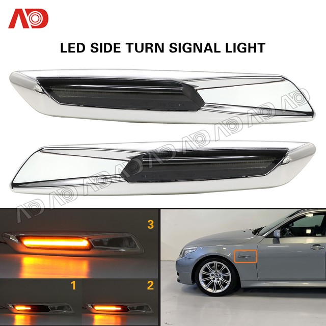 2X Smoked Sequential LED Side Marker Light For BMW E90 E91 E92 E93 E60