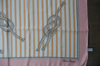 Écharpe Vintage Pierre Eiman Italy - Motif Rayures Et Nœuds Marins - Taille 34x34 Pouces - Occasion