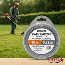 FILO PER DECESPUGLIATORE QUADRATO OSSIDO DI ALLUMINIO 40 MT Ø 3,3 MM TAGLIAERBA