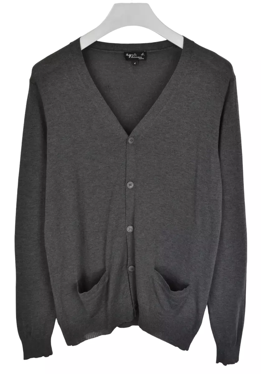 AGNES B. Jumper Men s MEDIUM Silk Wool Cashmere Elbow Patches Stretch Cardigan eBay