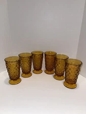 6 Vintage Amber by Colony Iced Tea Tumblers Glasses MINT!