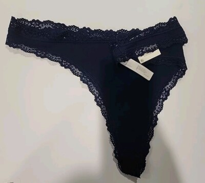 Jenni Women's Lace-Trim Thong Navy Sail Blue XXL 95% Cotton