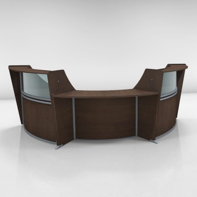 Reception Desk In Walnut Finish Plexi Glass And Silver Frame Ada