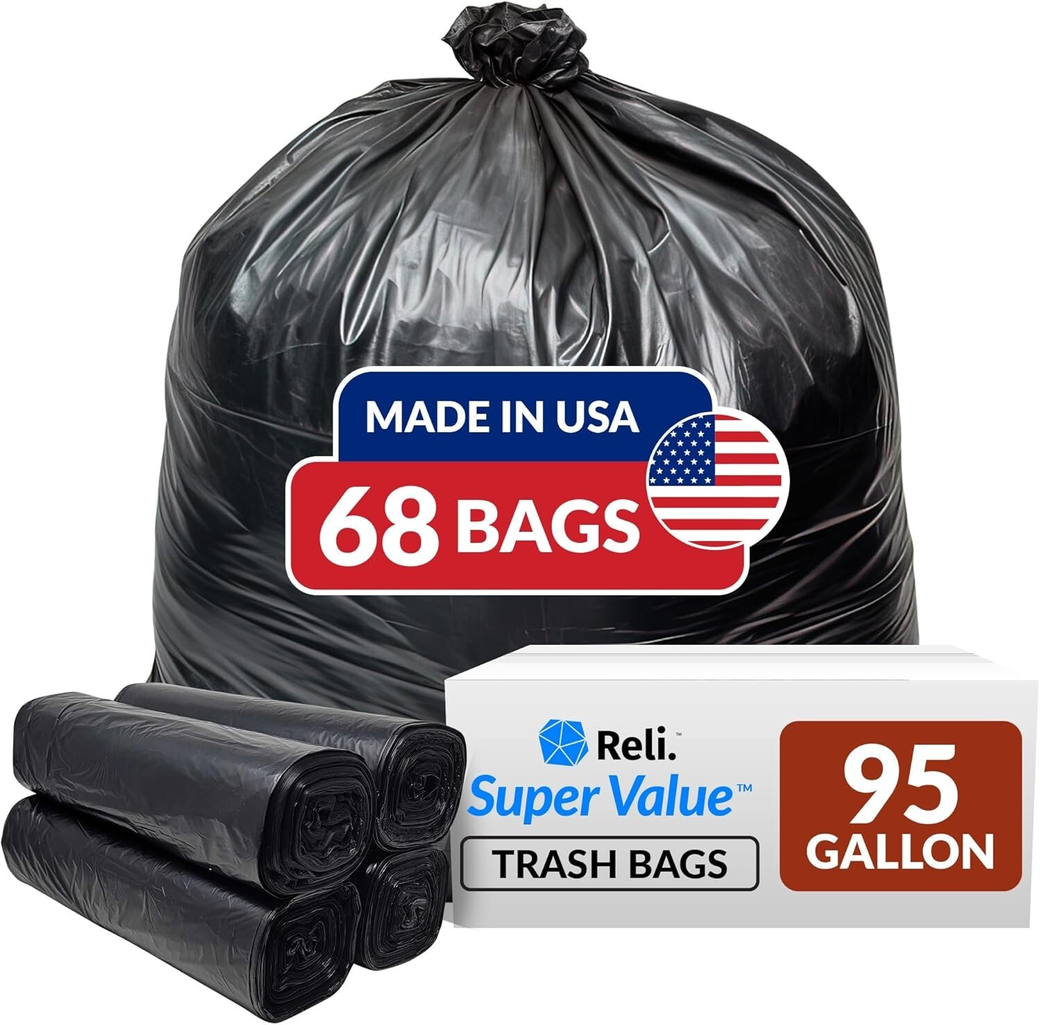 95 Gallon Extra Large Trash Bags | 68 Count - Reliable Cleanup for All Needs