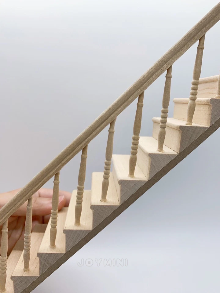 1/12 Dollhouse Right Miniature Staircase Straight Handrail Stair Step Furniture - Image 4 of 4